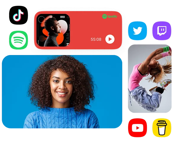 Embedded apps: TikTok, Spotify, Twitter, Twitch, YouTube and Buy Me a Coffee